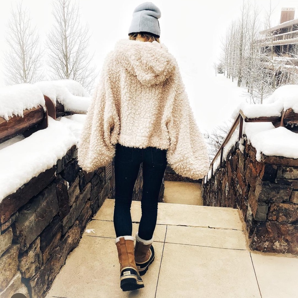 Free People Cozy Cream Sherpa Hoodie, XS